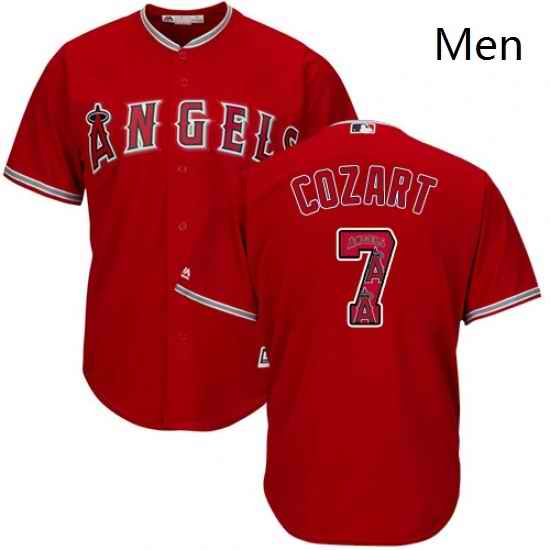 Mens Majestic Los Angeles Angels of Anaheim 7 Zack Cozart Authentic Red Team Logo Fashion Cool Base MLB Jersey